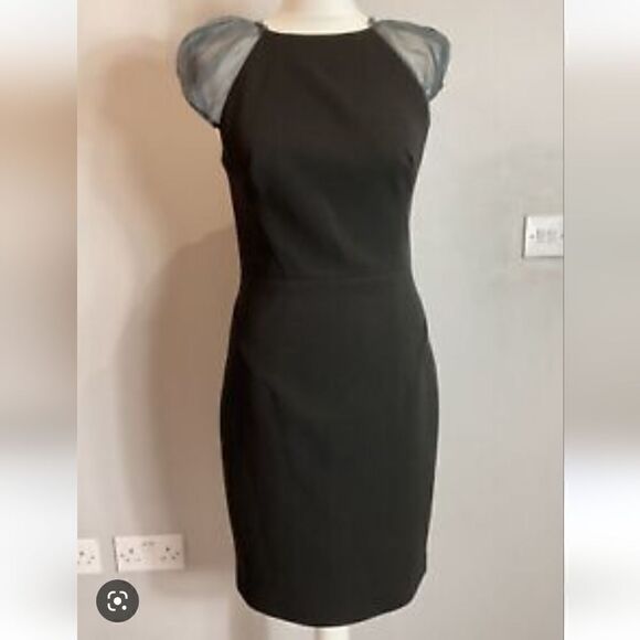 Reiss  Sheer Silk Shoulders Little Black Dress - Picture 1 of 16